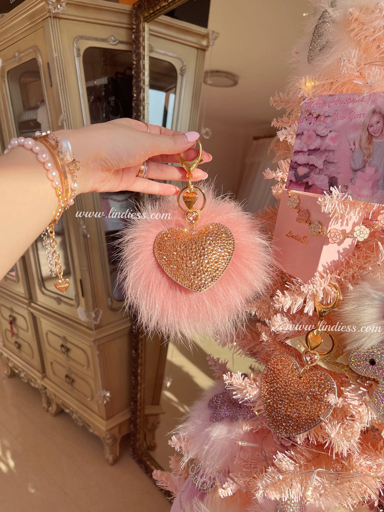 PRINCESS CRYSTAL HEART POM POM - ROSE GOLD