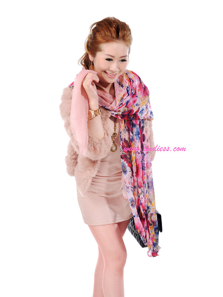 FLOWERS SCARF - ROSE PINK