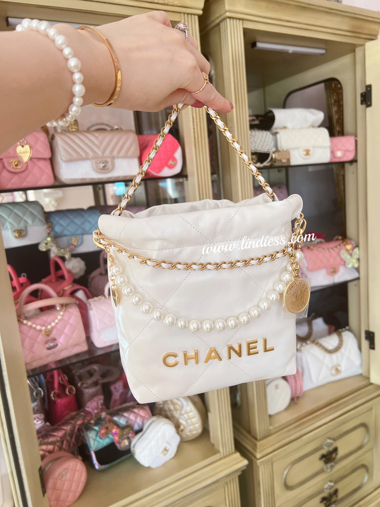 Chanel Classic Flap Charm Chain Belt Bag Quilted Caviar Mini White