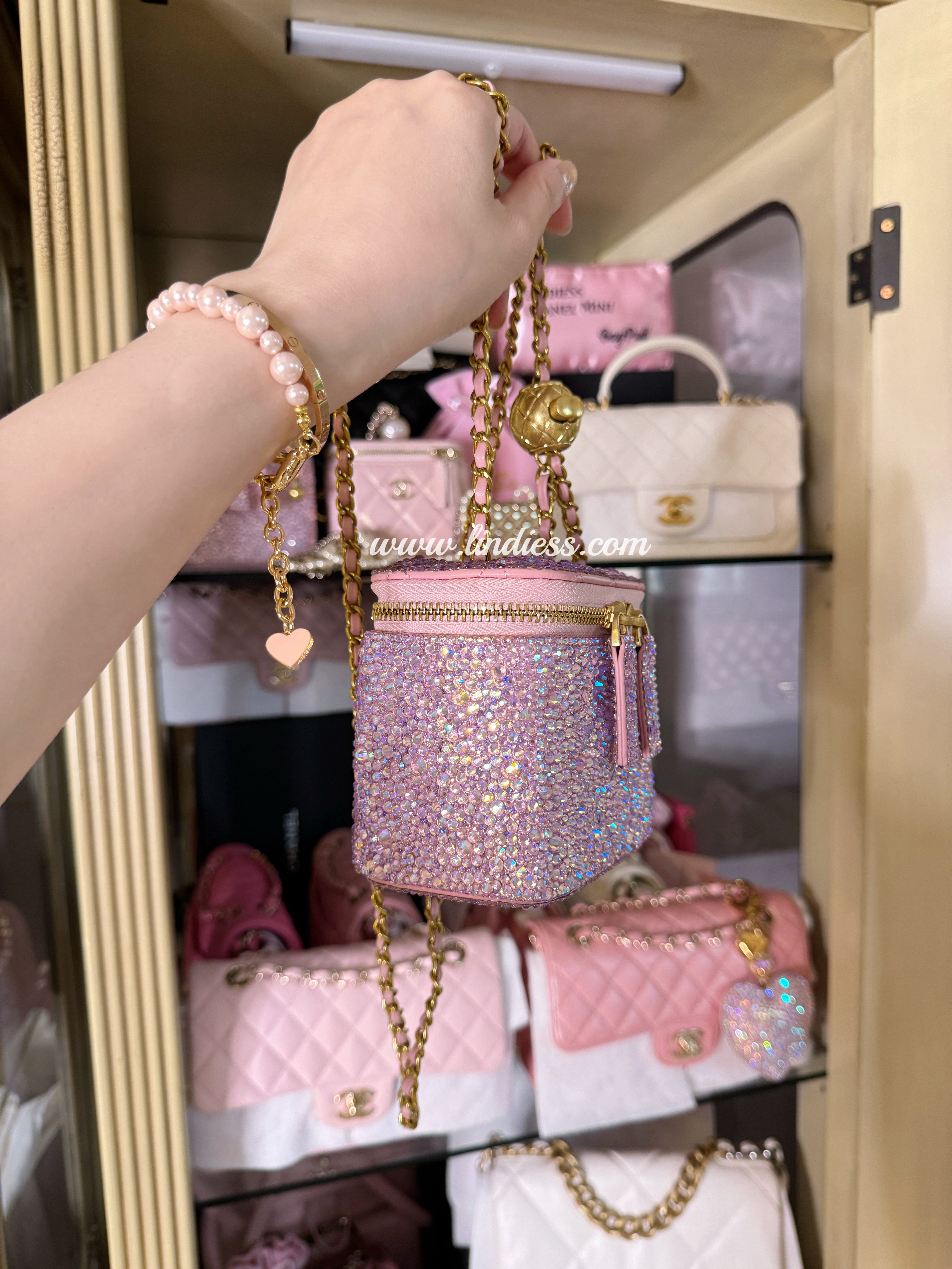 バッグ Tweed Crystal Vanity Bag  pink PRINCESS CRYSTAL VANITY CASE | www.lindiess.com