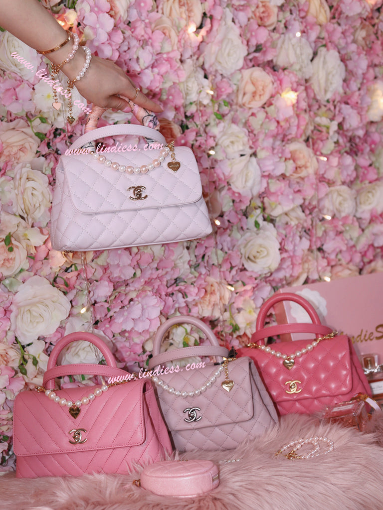 pink chanel bag with pearls