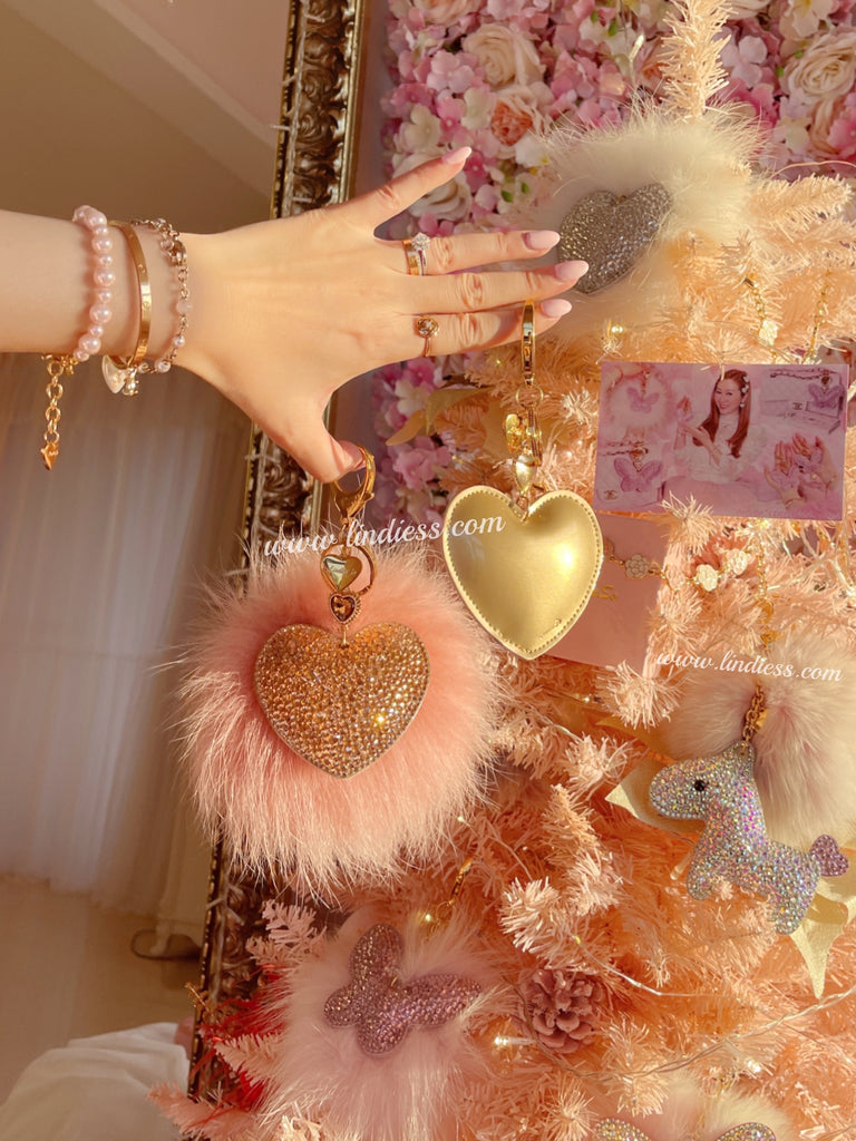 PRINCESS CRYSTAL HEART POM POM - ROSE GOLD