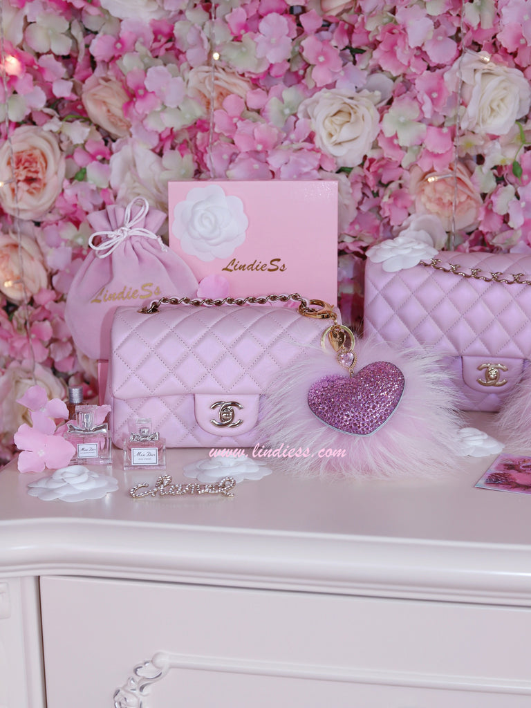 PRINCESS CRYSTAL HEART & POM POM - LILAC BABY PINK