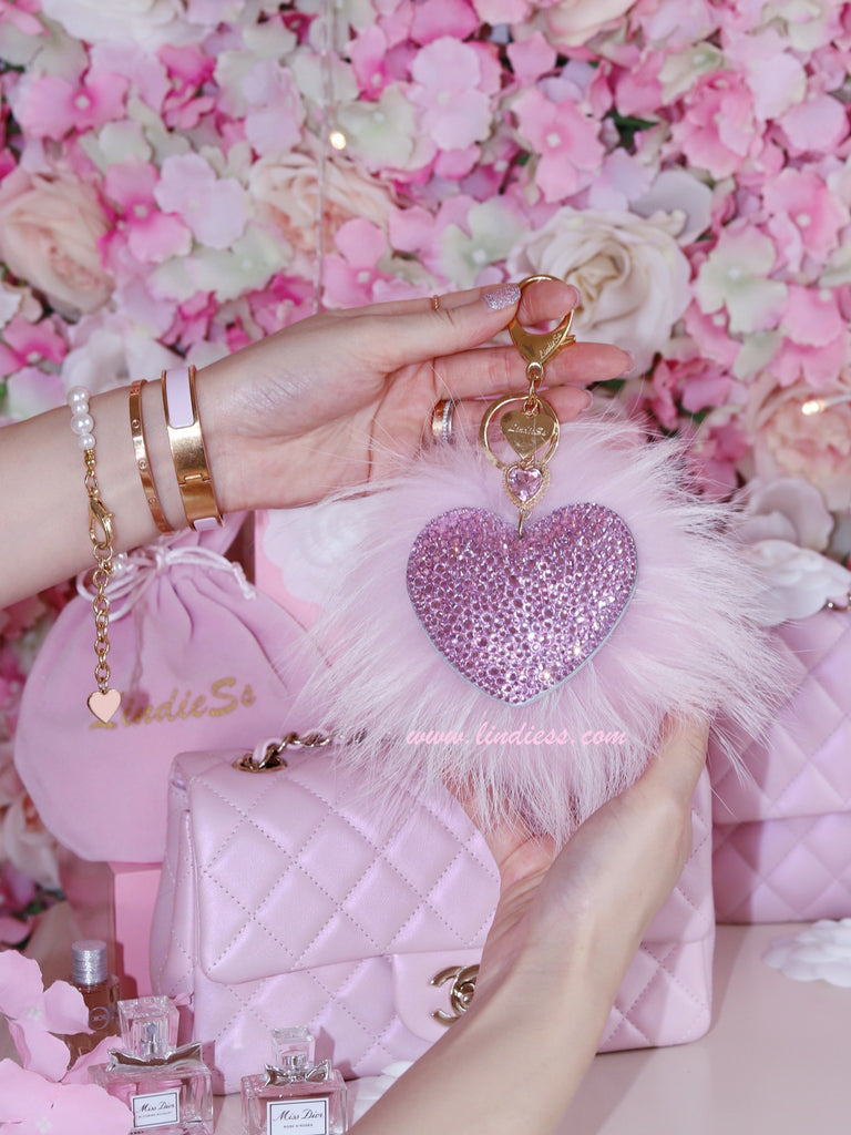 PRINCESS CRYSTAL HEART & POM POM - LILAC BABY PINK