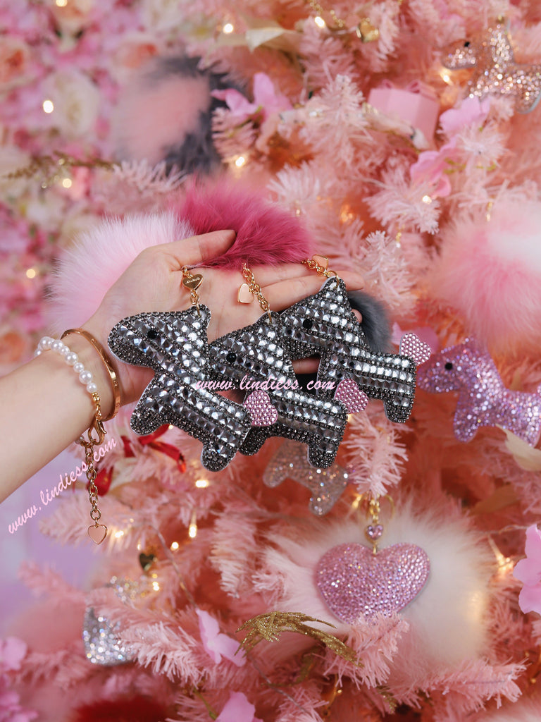 PRINCESS CRYSTAL HORSE POM POM - DARK SILVER & SO BLACK