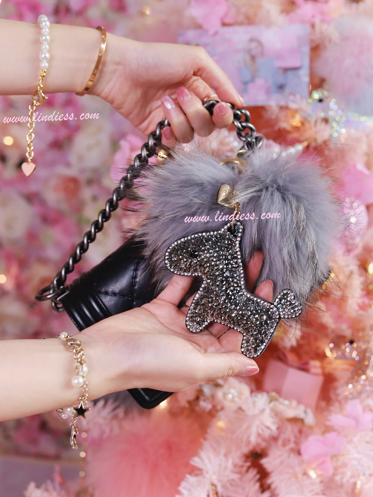 PRINCESS CRYSTAL HORSE POM POM - DARK SILVER & SO BLACK