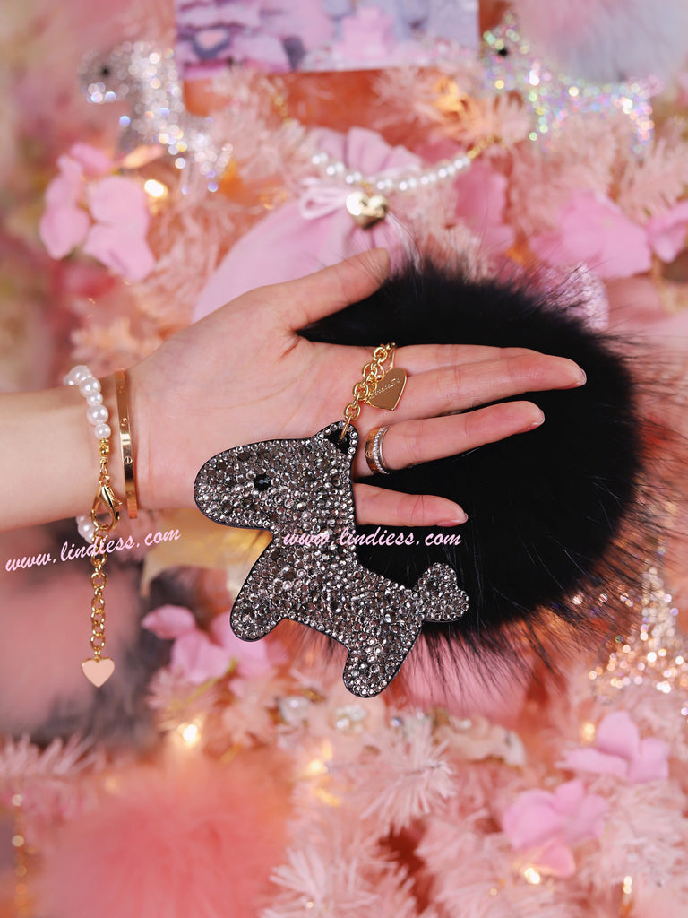 PRINCESS CRYSTAL HORSE POM POM - DARK SILVER & SO BLACK