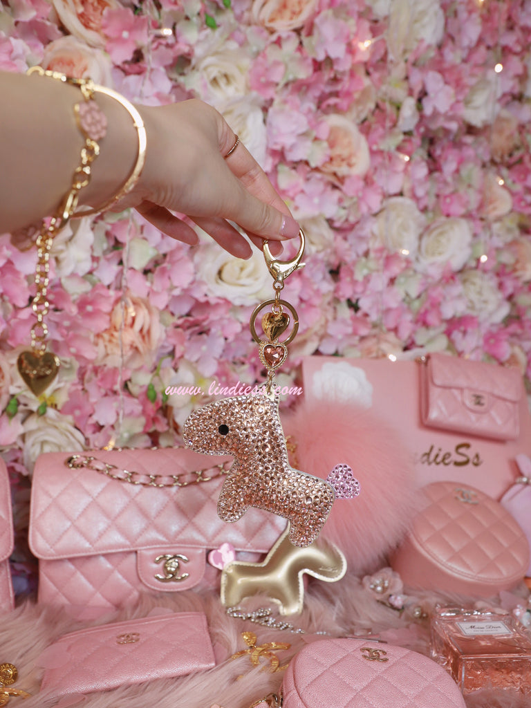 PRINCESS CRYSTAL HORSE POM POM - ROSE GOLD