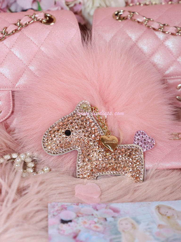 PRINCESS CRYSTAL HORSE POM POM - ROSE GOLD