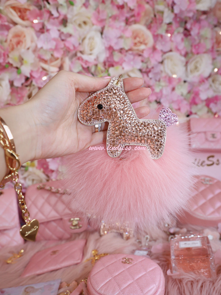PRINCESS CRYSTAL HORSE POM POM - ROSE GOLD