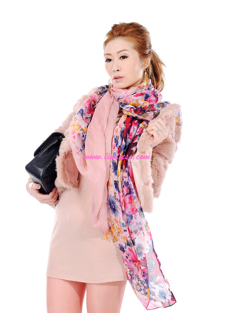 FLOWERS SCARF - ROSE PINK