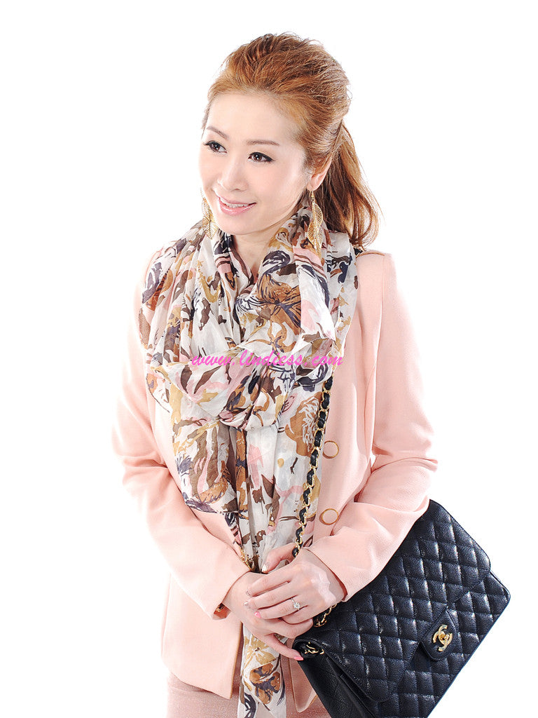 SILK FLOWERS & LEAFS SCARF - MIX