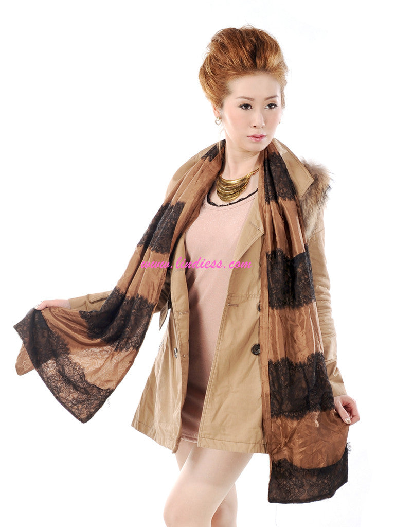 SILK & LACE SCARF - COPPER BROWN