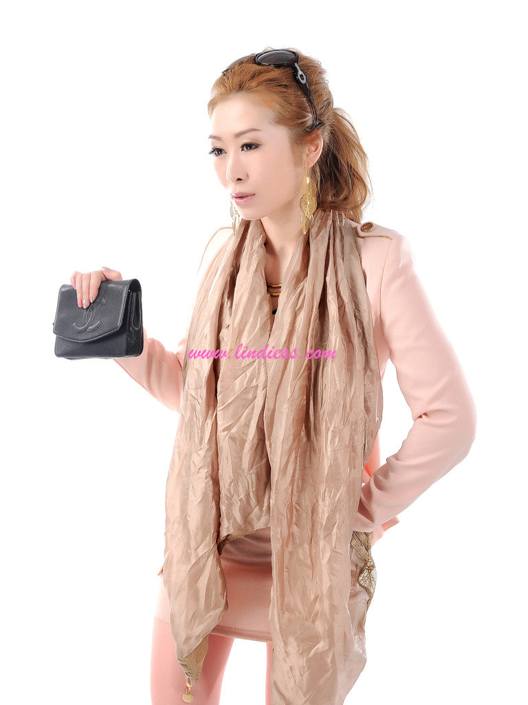 SILK & LACE SCARF - GOLDEN SATIN